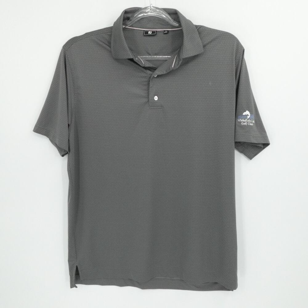 Footjoy Polo Shirt Men Large Gray Geometric Whitefish Lake Golf Polo Performance